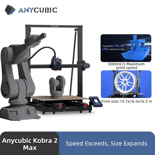 ANYCUBIC-impresora 3D Kobra 2 MAX FDM de gran formato, tamaño de construcción con 500x420x420mm, 500 mm/s, velocidad máxima de impresión, Control inteligente por aplicación